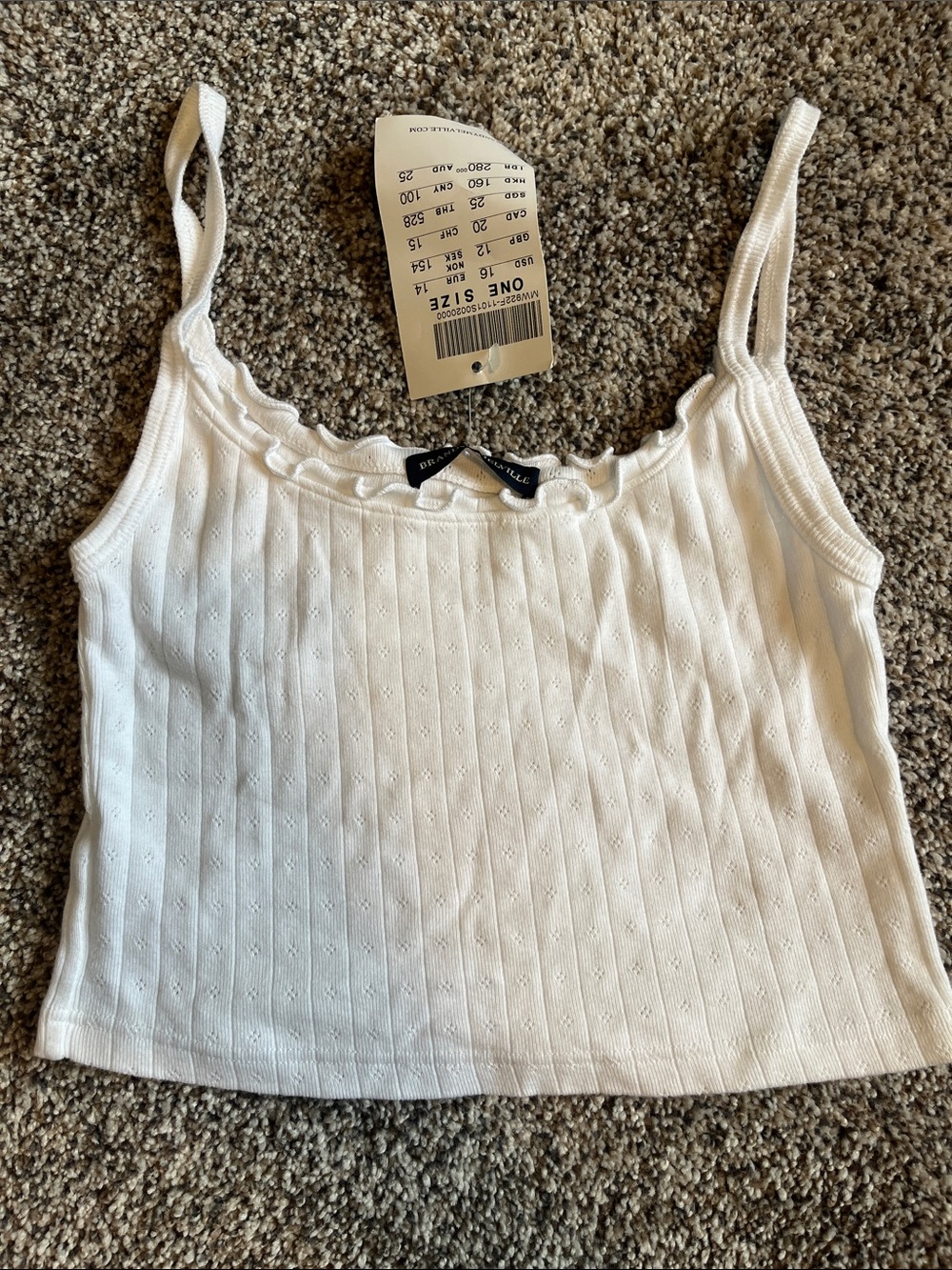 Brandy Melville White Ribbed Eyelet Cami with Bow
